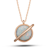 Necklace - Rose Gold Tone Opal Planet Celestial Pendant
