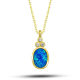 Necklace - Gold-Tone Blue Opal & CZ Luminous Drop Pendant