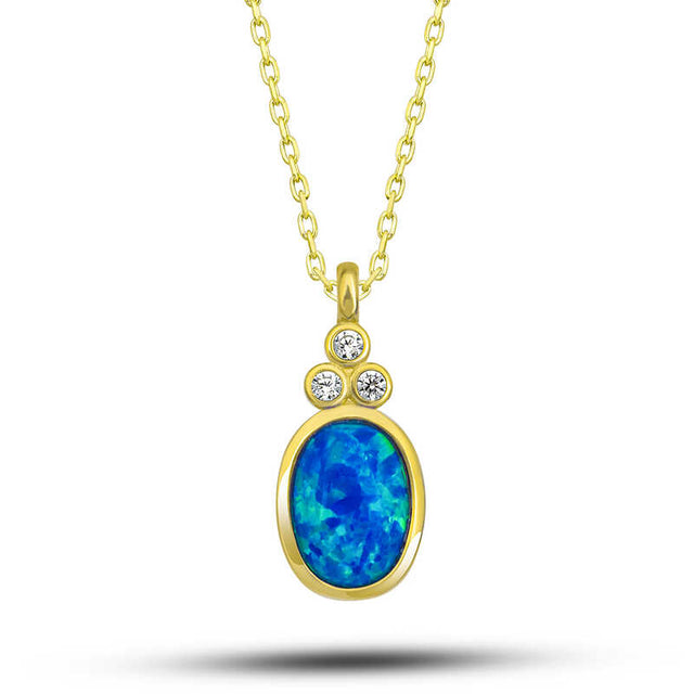 Necklace - Gold-Tone Blue Opal & CZ Luminous Drop Pendant