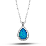 Sterling Silver Blue Opal Teardrop Necklace - Beaded Bezel Design