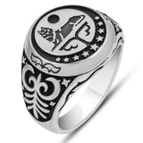 Premium Sterling Silver Wolf Motif Mens Ring