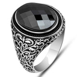 Mens Oval Black Zircon Sterling Silver Statement Ring