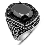 Premium Men's Oval Black Zircon Silver Ring