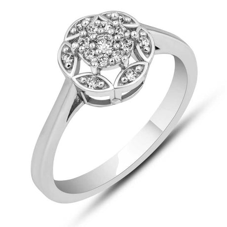 Exquisite Silver-Tone White Zircon Floral Cluster Ring for Women