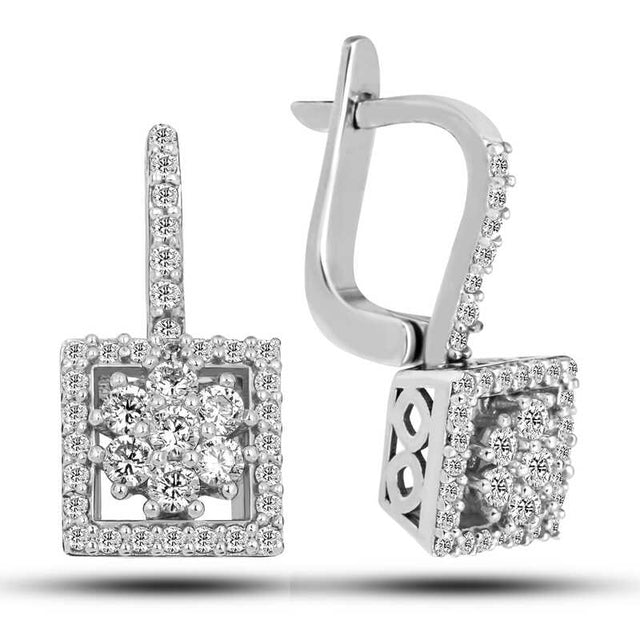 Women's Drop Earrings - Silver-Tone Zirconia Square Cluster Halo