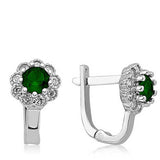 Sterling Silver Emerald Green Flower Halo Cluster Earrings