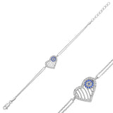 Sterling Silver Heart Evil Eye Bracelet - Dainty Charm Design