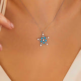 Dainty Sterling Silver Aquamarine & Zirconia Snowflake Necklace