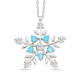 Dainty Sterling Silver Aquamarine & Zirconia Snowflake Necklace