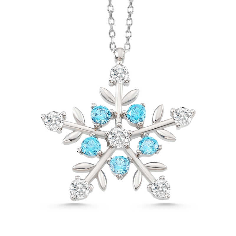 Dainty Sterling Silver Aquamarine & Zirconia Snowflake Necklace