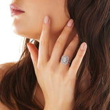 Statement Ring - Sterling Silver Baguette & Round Cubic Zirconia Halo