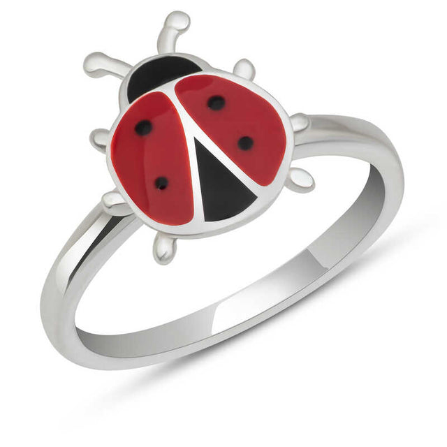 Sterling Silver Enamel Ladybug Ring - Whimsical Kids Jewelry