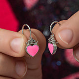 Dětské visací náušnice - stříbro 925 růžové srdce princezna design