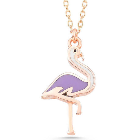 Rose Gold Plated Flamingo Pendant Necklace - Dainty Enamel Design