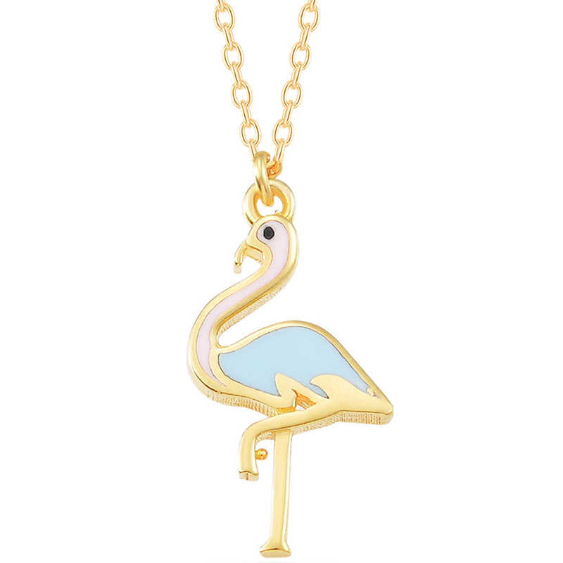 Gold-Tone Enamel Flamingo Pendant Necklace - Dainty Charm