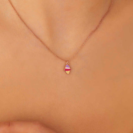Rose Gold-Tone Enamel Ice Cream Charm Necklace - Playful & Dainty