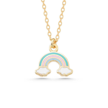 Necklace - Dainty Gold-Tone Pastel Enamel Rainbow Cloud Pendant