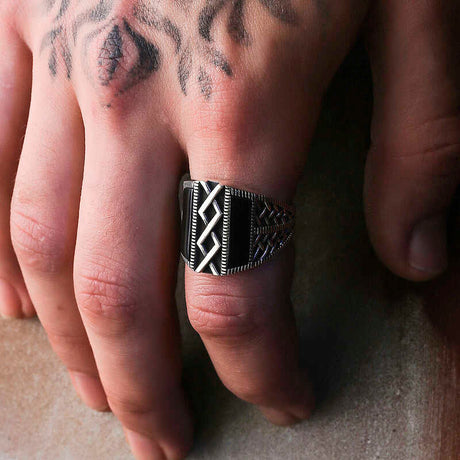 Premium Men's Onyx Stone Silver Ring