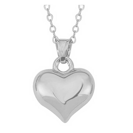 Sterling Silver Puffy Heart Pendant Necklace - Dainty & Elegant