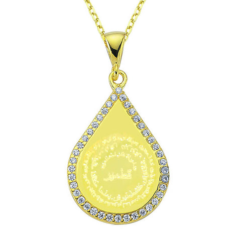 Necklace - Gold-Tone Teardrop Kitmir Duasi Pendant with Crystals