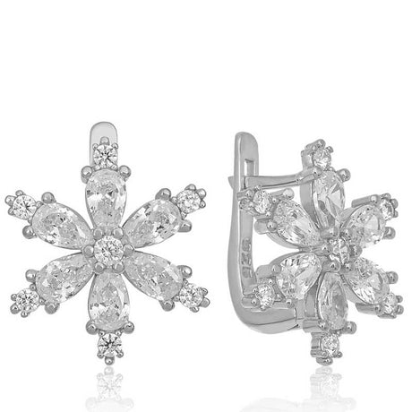 Sterling Silver Earrings - Sparkling CZ Lotus Flower Design