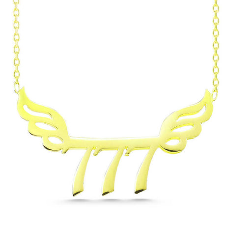 Necklace - Gold-Tone 777 Angel Number with Wings Pendant