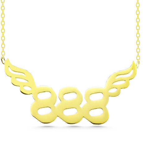 Gold Plated Silver Necklace - Winged 888 Angel Number Pendant