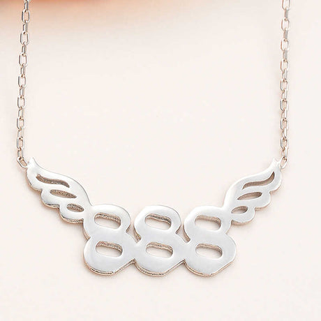 Necklace - Silver-Tone 888 Angel Number Winged Pendant
