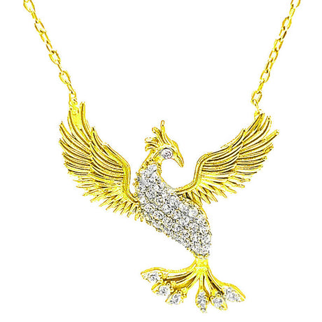 Necklace - Gold-Tone Phoenix Pendant with Sparkling Clear Stones