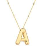 Gold-Tone Puffy Letter A Initial Necklace - Dainty Beaded Chain