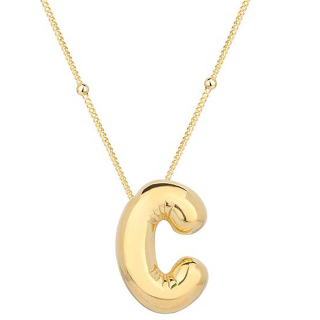 Gold Plated Silver Puffy Initial 'C' Pendant Necklace for Women