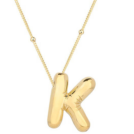 Pendant Necklace - Gold-Plated Sterling Silver Puffy Letter K