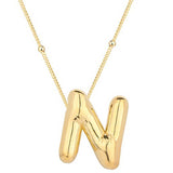 Necklace - Gold Plated Letter N Bubble Initial Necklace - Chic Statement