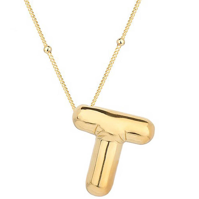 Necklace - Gold-Tone Puffed Letter T Initial Pendant
