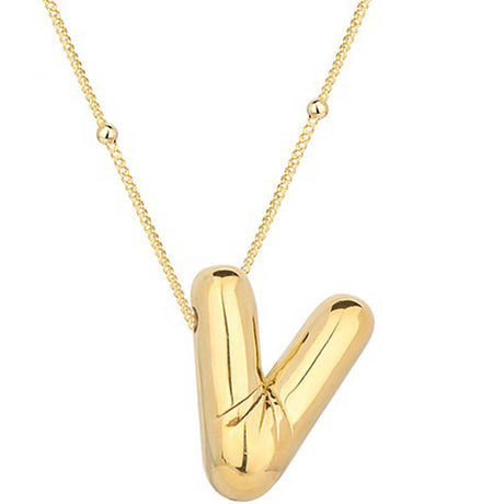 Necklace - Gold-Tone Puffy Letter V Initial Pendant, Modern & Elegant
