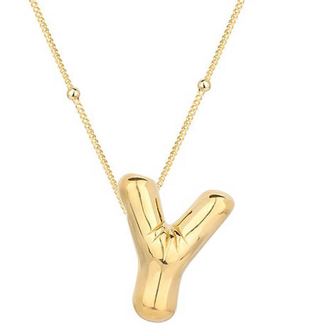 Gold-Tone Puffy Letter Y Pendant Necklace - Minimalist Initial Jewelry