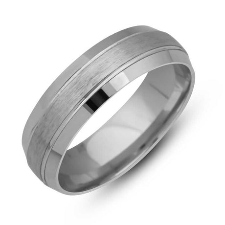 Ring - Rhodium Plated Silver-Tone Brushed Center & Polished Edges