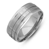 Rhodium-Plated Silver Modern Textured Wedding Band Ring