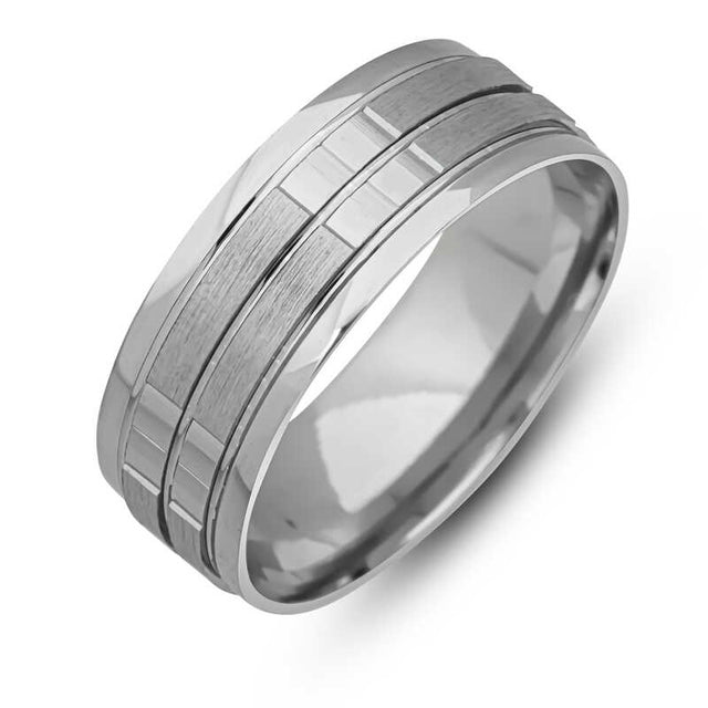 Rhodium-Plated Silver Modern Textured Wedding Band Ring