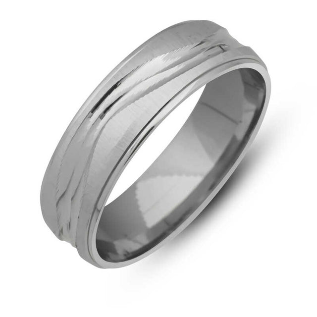 Ring - Rhodium Plated Silver Wavy Textured Band