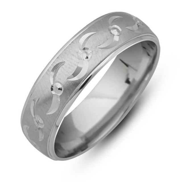Silver Wedding Band - Rhodium Plated Engraved Design