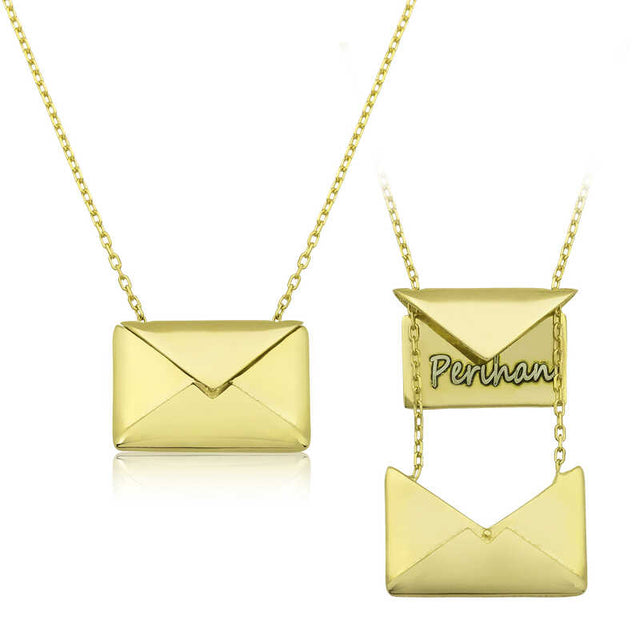 Necklace - Gold Plated Sterling Silver Personalized Envelope