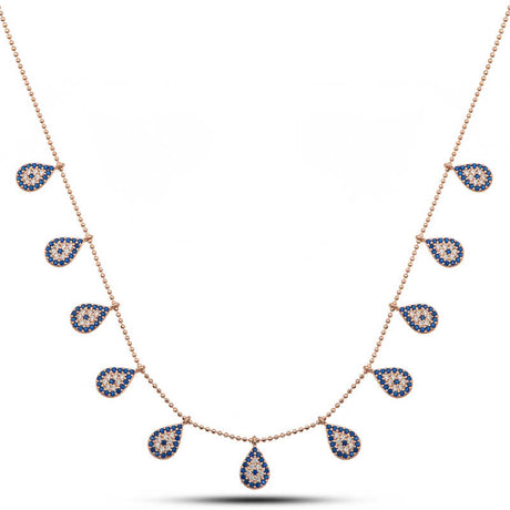 Necklace - Rose Gold Plated Sterling Silver Evil Eye Teardrop Charm