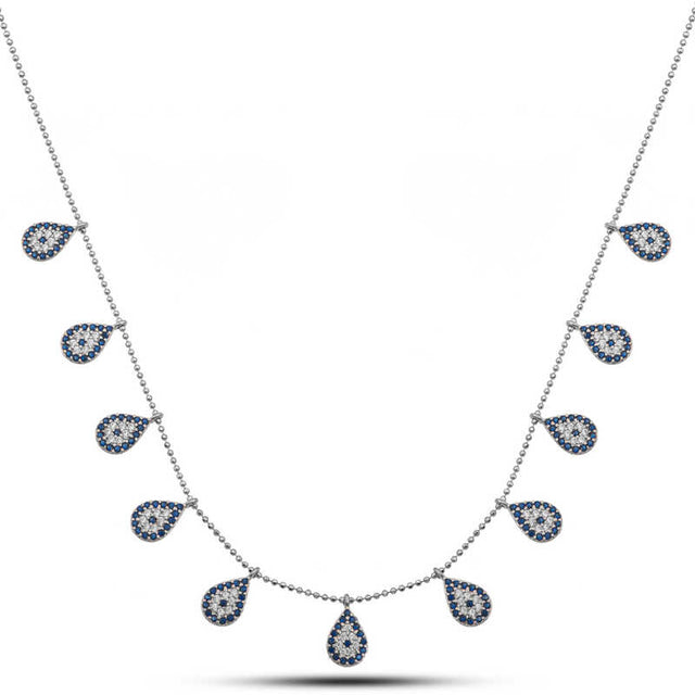 Sterling Silver Teardrop Evil Eye Dainty Necklace