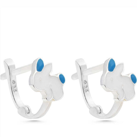 Kids' Sterling Silver Rabbit Huggie Hoop Earrings - Blue Enamel
