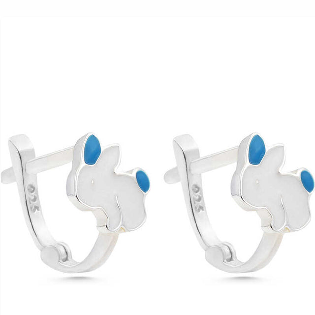Kids' Sterling Silver Rabbit Huggie Hoop Earrings - Blue Enamel