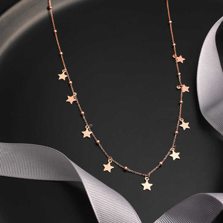 Rose Gold Plated Sterling Silver - Star Charm & Dorika Beaded Necklace