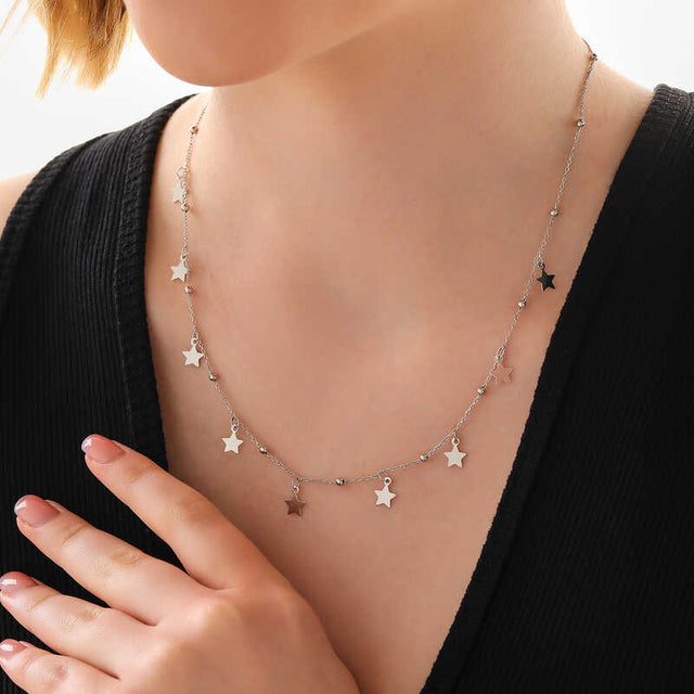 Sterling Silver Star Charm Dorika Beaded Necklace