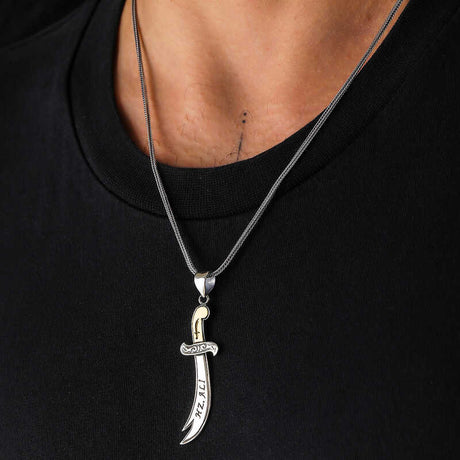 Sterling Silver Zulfiqar Sword Necklace - Hz. Ali Engraved