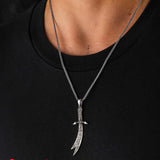 Zulfiqar Sword Statement Necklace - Intricate Calligraphy Silver-Tone Pendant